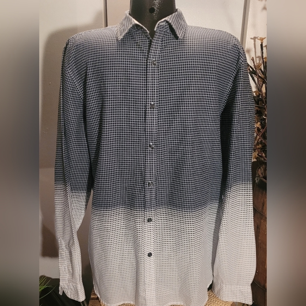 Stockhomme Men's Blue And White Square Check Patterned Shirt L